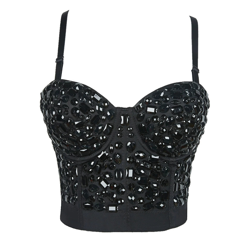 Burning Man Rave Festival Rhinestones Embellished Bustier Corset Top Bra Party Clothing 36092