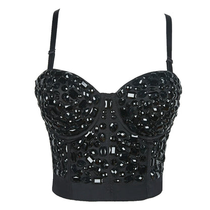 Burning Man Rave Festival Rhinestones Embellished Bustier Corset Top Bra Party Clothing 36092