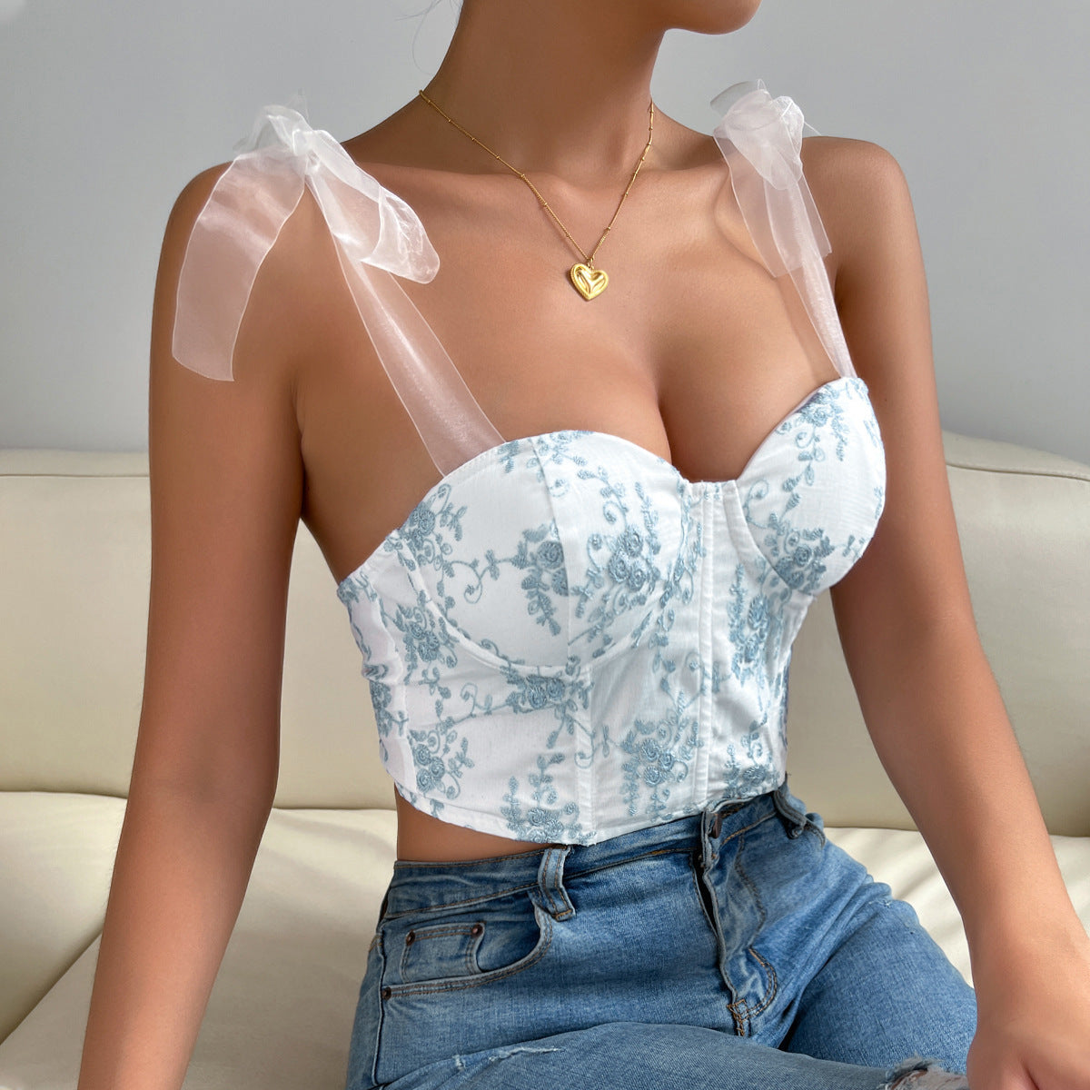 Summer Sexy Backless Strappy Women Bustier Top with Underwire