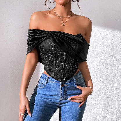 Sexy Low-cut Bustier Patchwork Mesh Top for Women