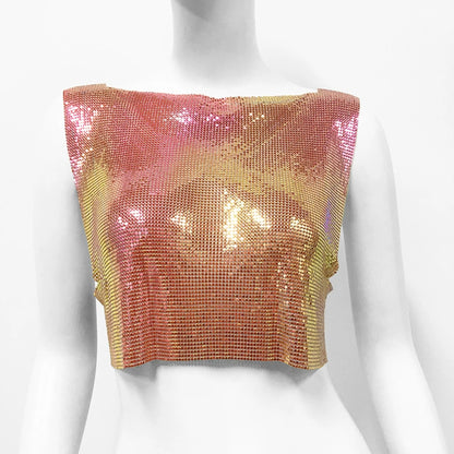 Holographic Red Metallic Sequin Top Rave Vest Music Festival Camisole