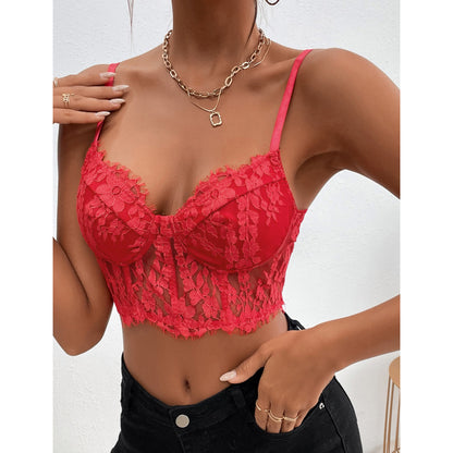 Bustier transparent en dentelle sexy, haut court, bustier pour femme 