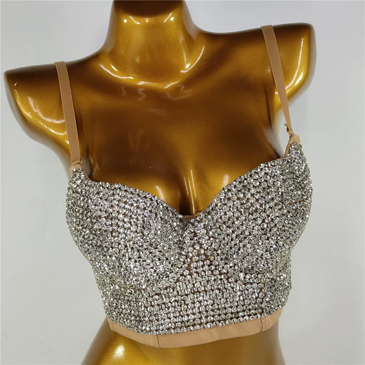 Burning Man Rave Festival Rhinestones Embellished Bustier Corset Top Bra Party Clothing 36091