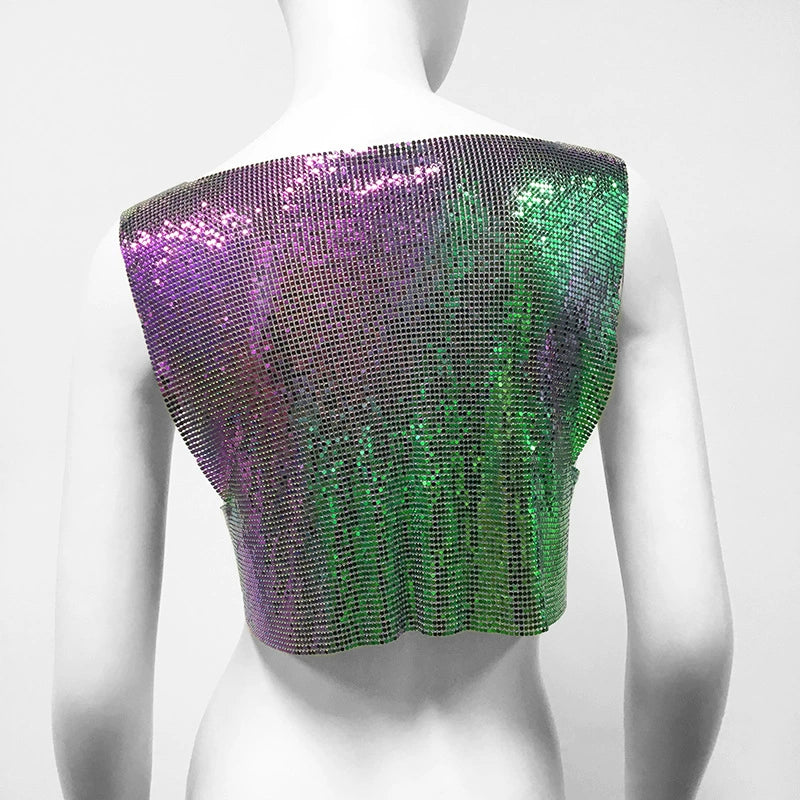 Holographic Metallic Sequin Top Rave Vest Music Festival Camisole