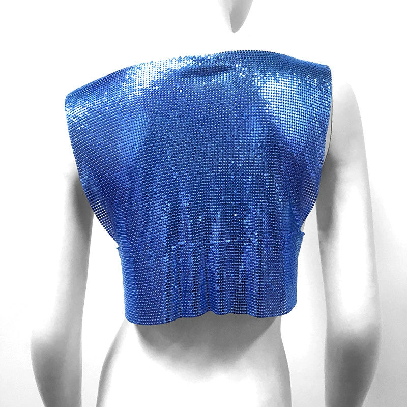 Blue Metallic Sequin Top Rave Vest Music Festival Camisole