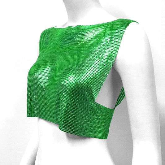 Green Metallic Sequin Top Rave Vest Music Festival Camisole