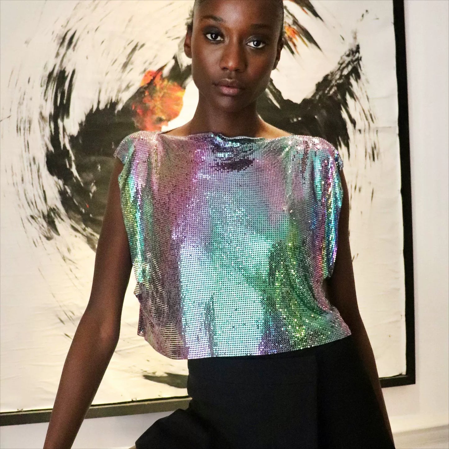 Holographic Metallic Sequin Top Rave Vest Music Festival Camisole