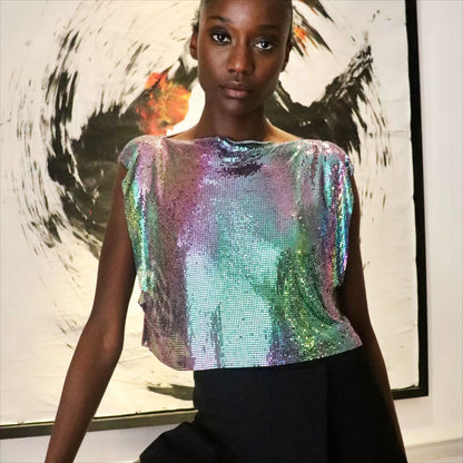 Holographic Metallic Sequin Top Rave Vest Music Festival Camisole