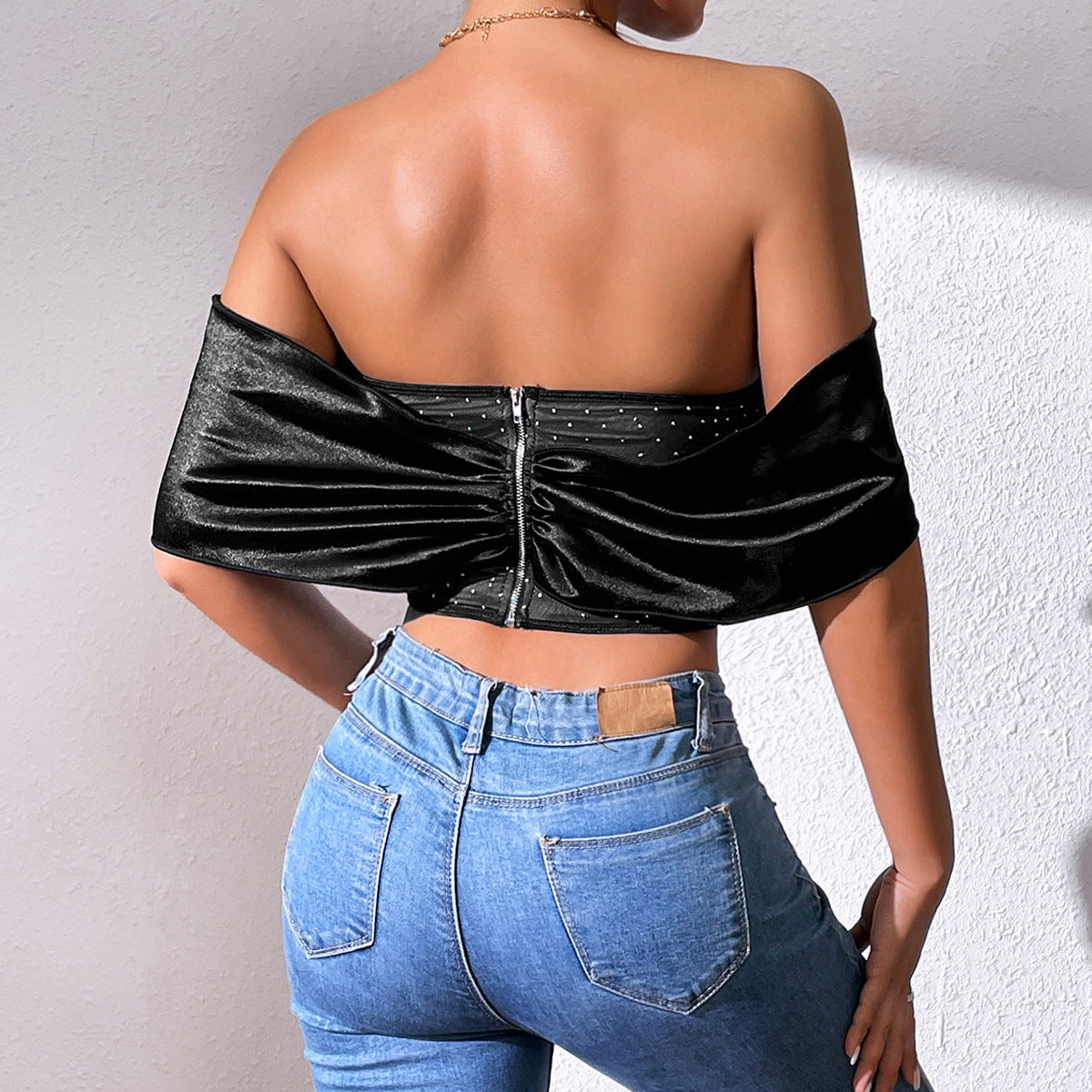 Sexy Low-cut Bustier Patchwork Mesh Top for Women