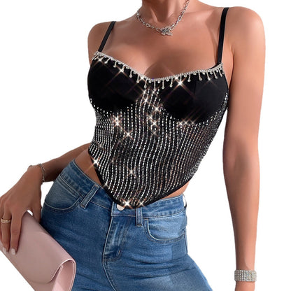 Hot Girl coupe basse Sexy gland porte-jarretelles paillettes strass Bustier 