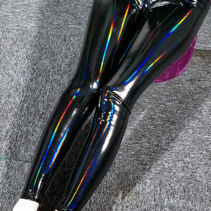 4-Way Stretch Shiny Mirror Holographic PVC Vinyl Fabric,Iridescent Rainbow Fabric,Hologram Holographic Fabric by the yard