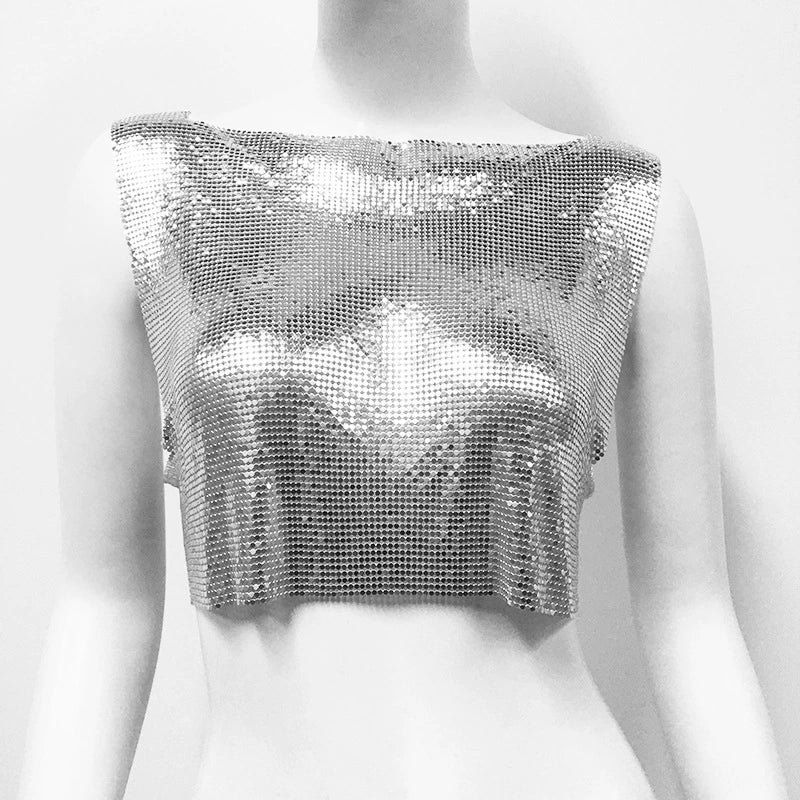 Silver Metallic Sequin Top Rave Vest Music Festival Camisole