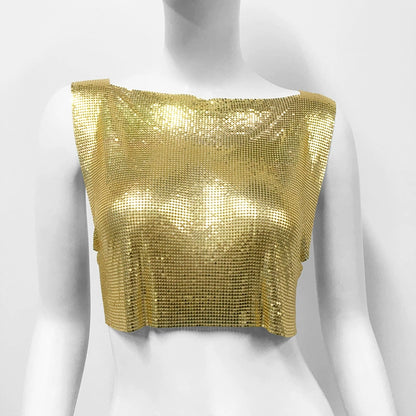 Gold Metallic Sequin Top Rave Vest Music Festival Camisole