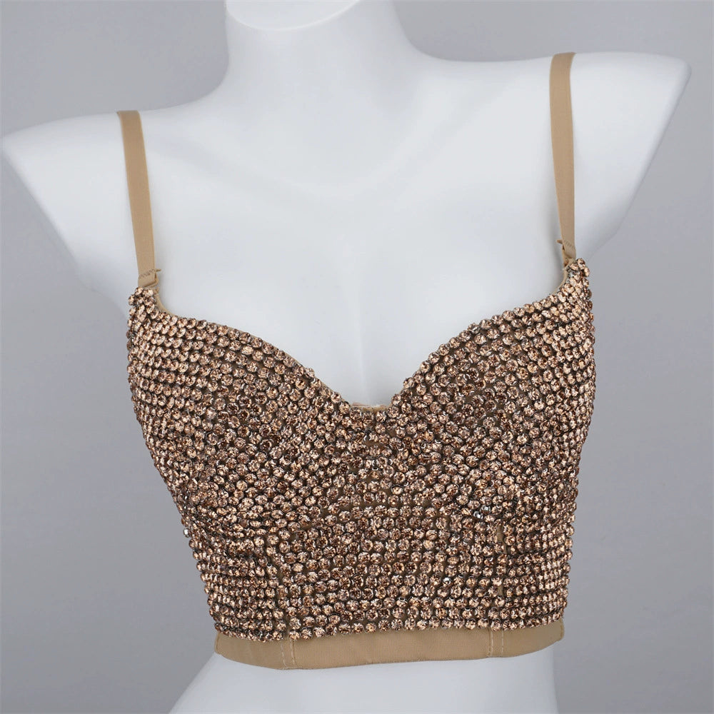 Burning Man Rave Festival Rhinestones Embellished Bustier Corset Top Bra Party Clothing 36098