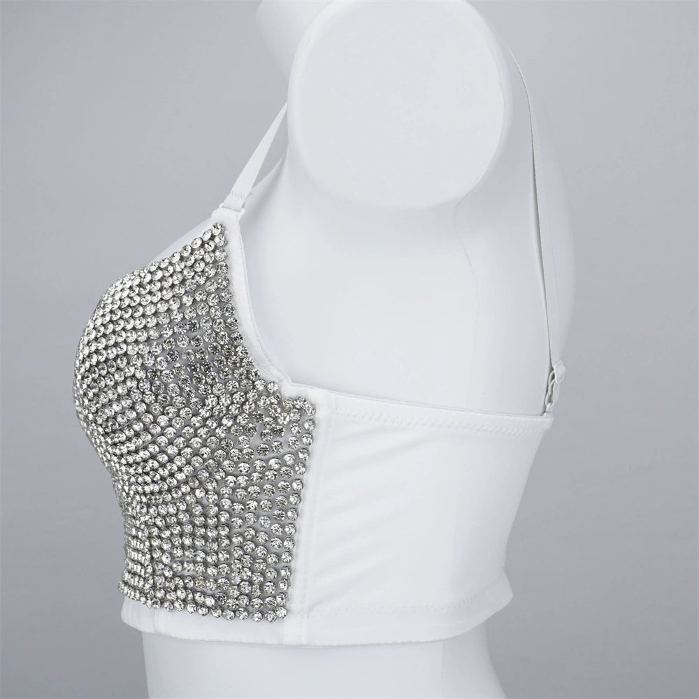 Burning Man Rave Festival Rhinestones Embellished Bustier Corset Top Bra Party Clothing 36097