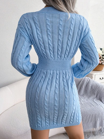 Autumn and Winter Fashionable Waist-hugging Twisted Hip-wrapped Long-sleeved Sweater Dress for Women