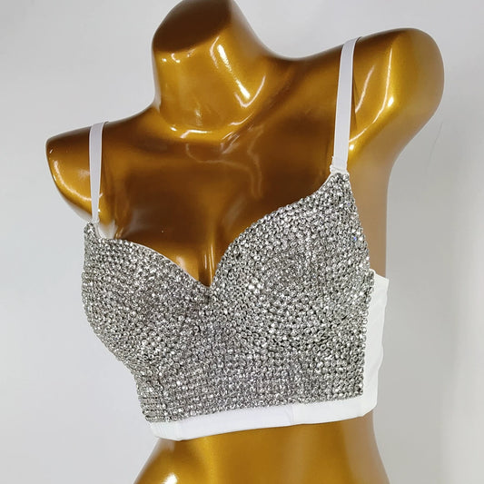 Burning Man Rave Festival Rhinestones Embellished Bustier Corset Top Bra Party Clothing 36089