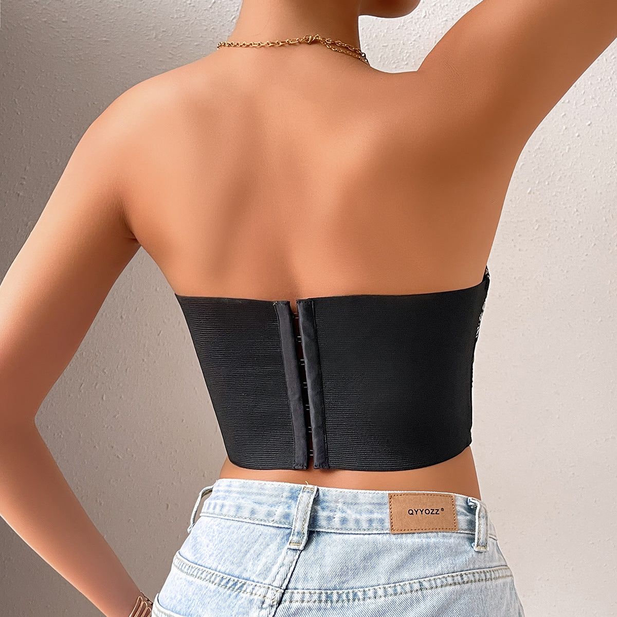 Sexy Low-cut Navel-baring Embroidered Crop Top Bustier for Women