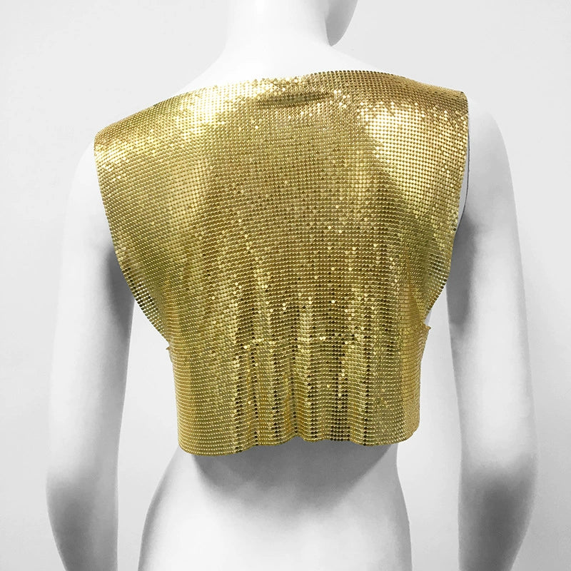 Gold Metallic Sequin Top Rave Vest Music Festival Camisole