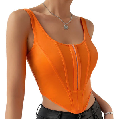 Hot Girl Sexy Backless Orange Color Camisole Bustier Women's Top