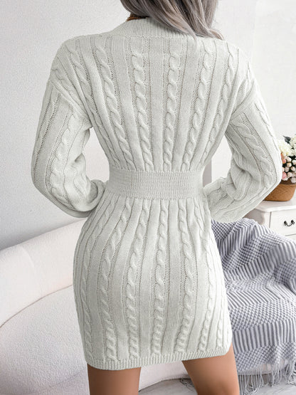 Autumn and Winter Fashionable Waist-hugging Twisted Hip-wrapped Long-sleeved Sweater Dress for Women