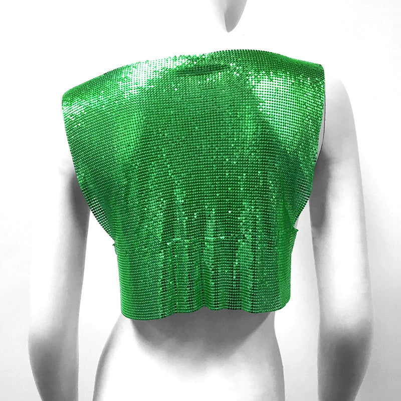 Green Metallic Sequin Top Rave Vest Music Festival Camisole