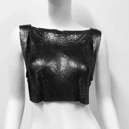 Black Metallic Sequin Top Rave Vest Music Festival Camisole