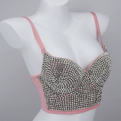 Burning Man Rave Festival Rhinestones Embellished Bustier Corset Top Bra Party Clothing 36099