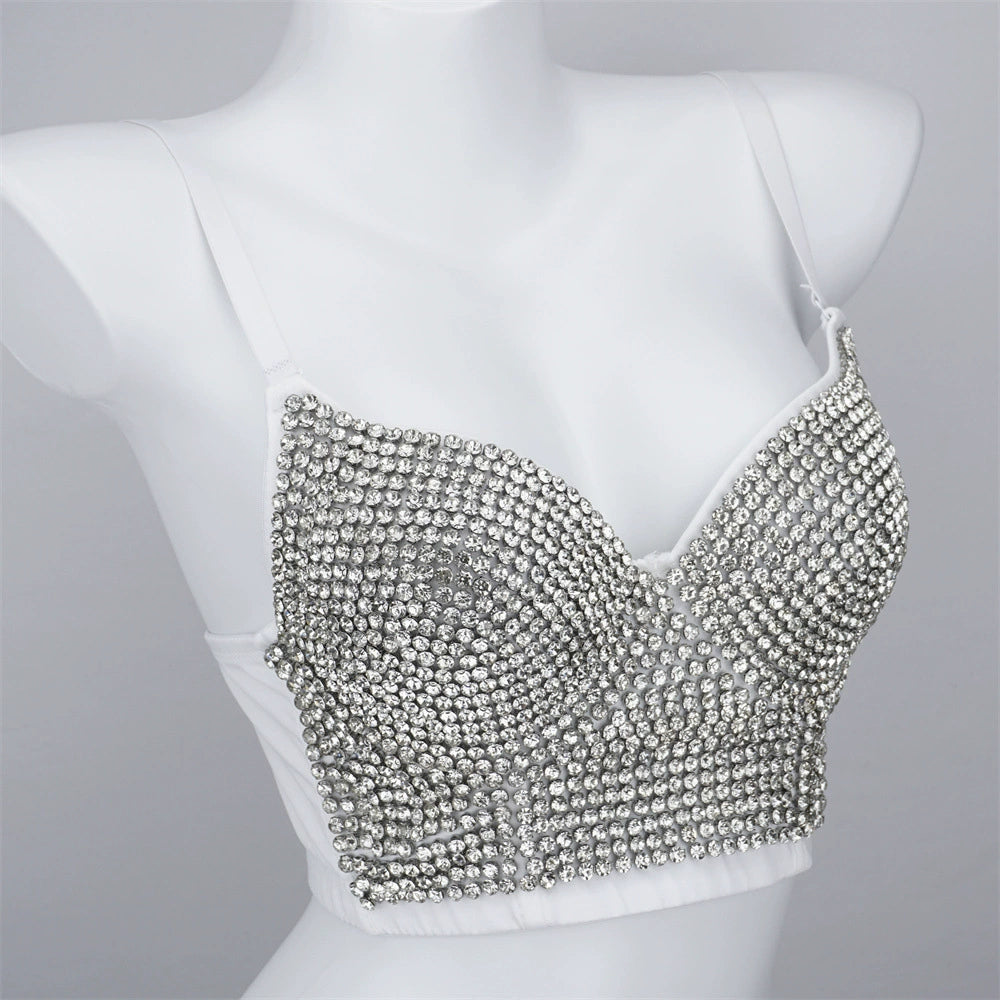 Burning Man Rave Festival Rhinestones Embellished Bustier Corset Top Bra Party Clothing 36097