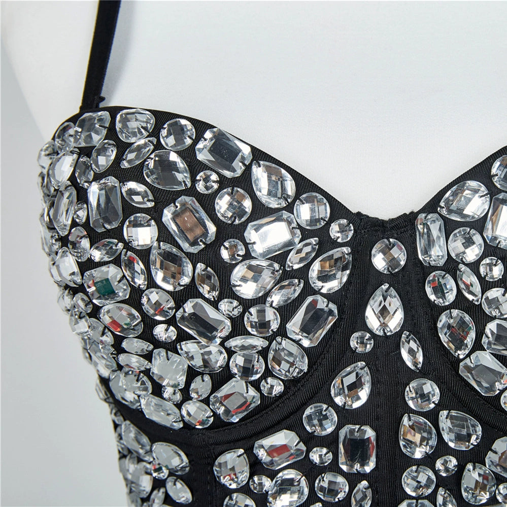 Burning Man Rave Festival Rhinestones Embellished Bustier Corset Top Bra Party Clothing 36095