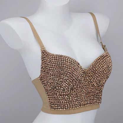 Burning Man Rave Festival Rhinestones Embellished Bustier Corset Top Bra Party Clothing 36098