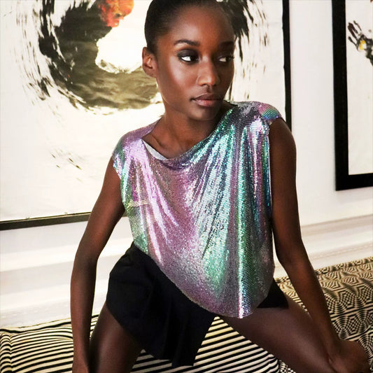 Holographic Metallic Sequin Top Rave Vest Music Festival Camisole