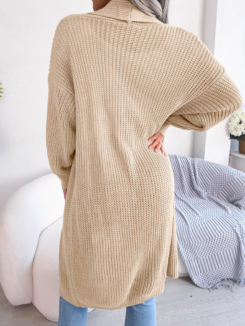 Autumn and Winter Casual Lapel Long Cardigan Long-sleeved Sweater Coat for Women