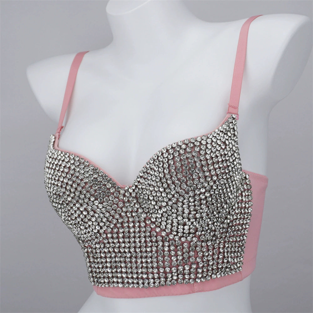 Burning Man Rave Festival Rhinestones Embellished Bustier Corset Top Bra Party Clothing 36099