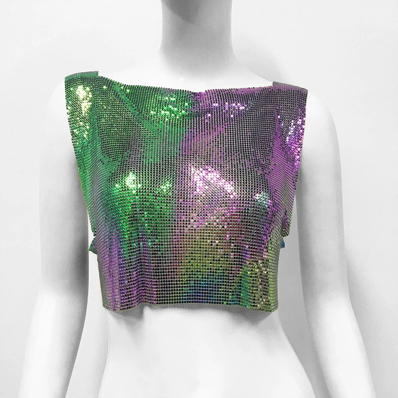 Holographic Metallic Sequin Top Rave Vest Music Festival Camisole