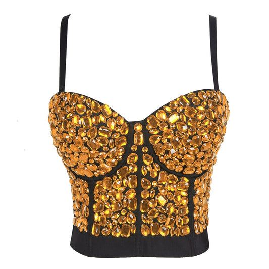 Burning Man Rave Festival Rhinestones Embellished Bustier Corset Top Bra Party Clothing 36093