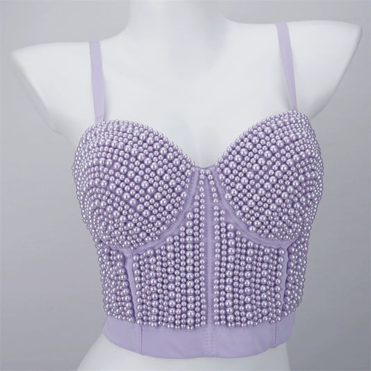 Burning Man Rave Festival Rhinestones Embellished Bustier Corset Top Bra Party Clothing 36111