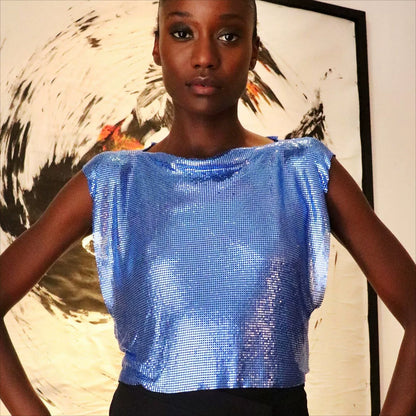 Blue Metallic Sequin Top Rave Vest Music Festival Camisole