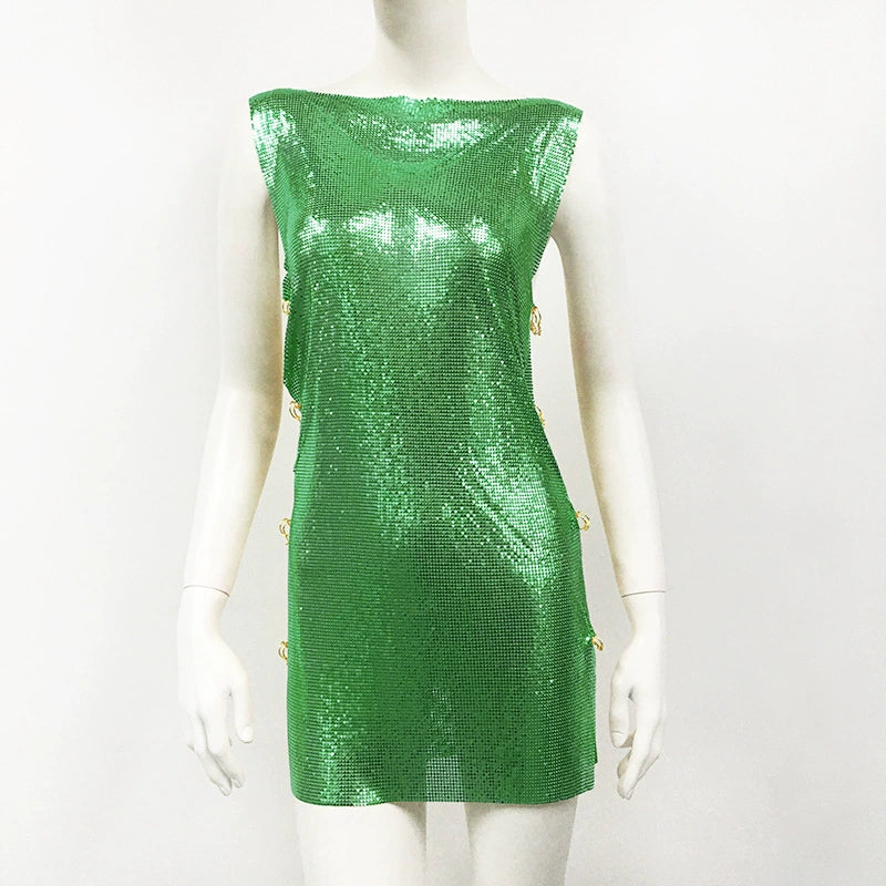 Women's Green Metallic Sequin Rave Pin High Slit Dress Party Evening Dress