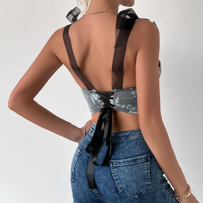 Summer Sexy Backless Strappy Women Bustier Top with Underwire