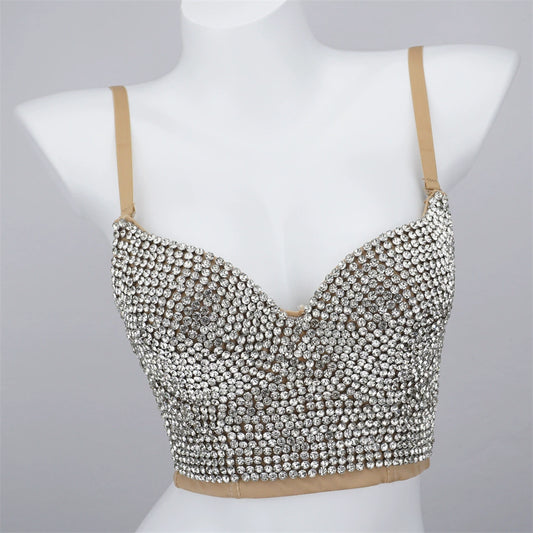 Burning Man Rave Festival Rhinestones Embellished Bustier Corset Top Bra Party Clothing 36101