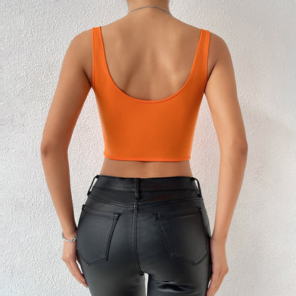 Hot Girl Sexy Backless Orange Color Camisole Bustier Women's Top