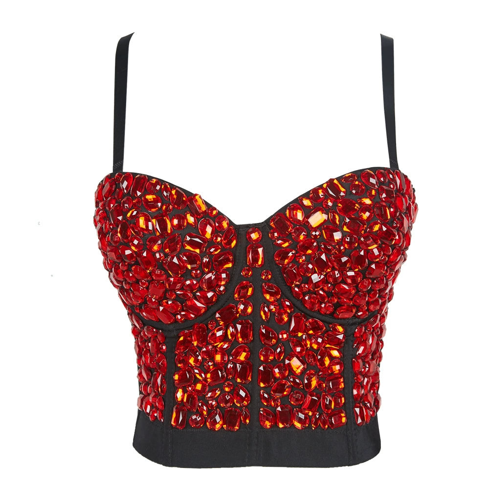 Burning Man Rave Festival Rhinestones Embellished Bustier Corset Top Bra Party Clothing 36094