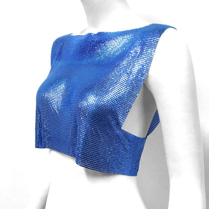 Blue Metallic Sequin Top Rave Vest Music Festival Camisole