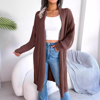 Autumn and Winter Casual Lapel Long Cardigan Long-sleeved Sweater Coat for Women