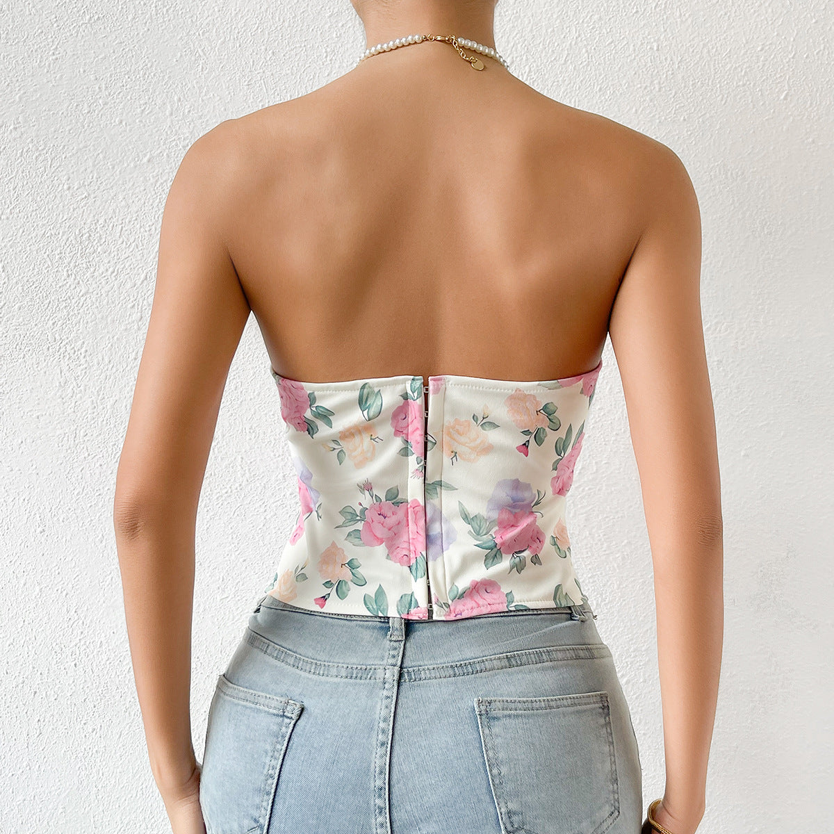 Sexy Hot Girl Low-cut Printed Flower Wrap Top Women Bustier