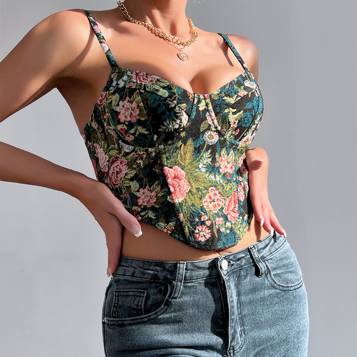 Retro Straps-Crop-Top für Damen Bustier 