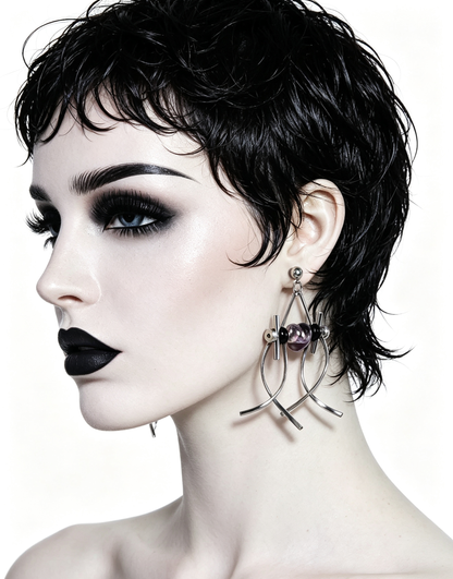 Punk Handmade Stainless Steel Earring, Holographic Transparent gray Heart UV Bead Gothic Dangle Drop Earring Jewelry