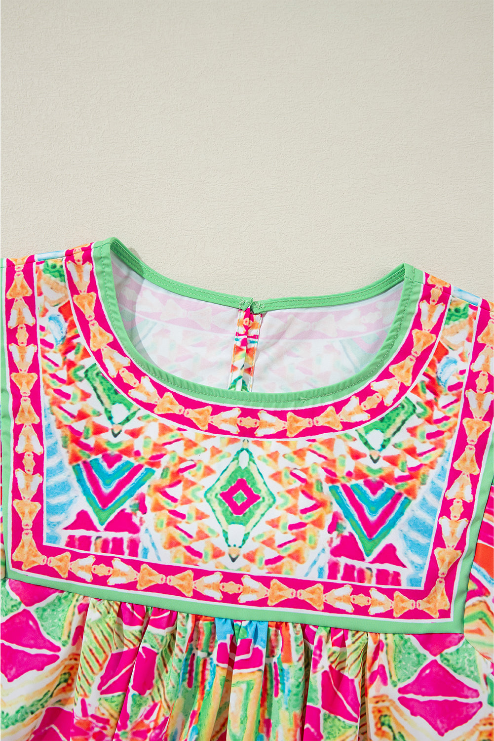 Orange Geometric Print Long Sleeve Keyhole Back Blouse Top of Women