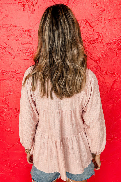 Light Pink Textured Tiered Flowy Blouse Top of Women